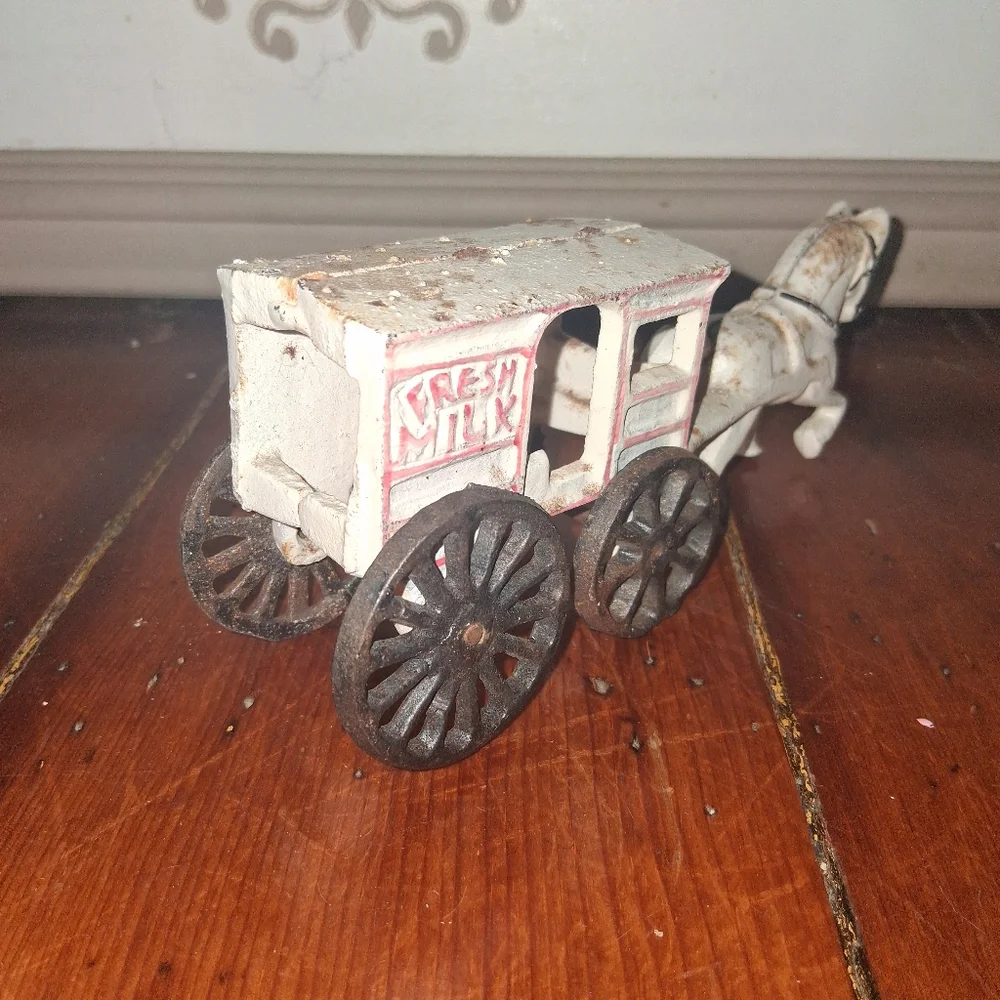 Coca-Cola Horse-Drawn Wagon & Fresh Milk Horse W/ Wagon Cast Iron Toys Vintage - Picture 8 of 9